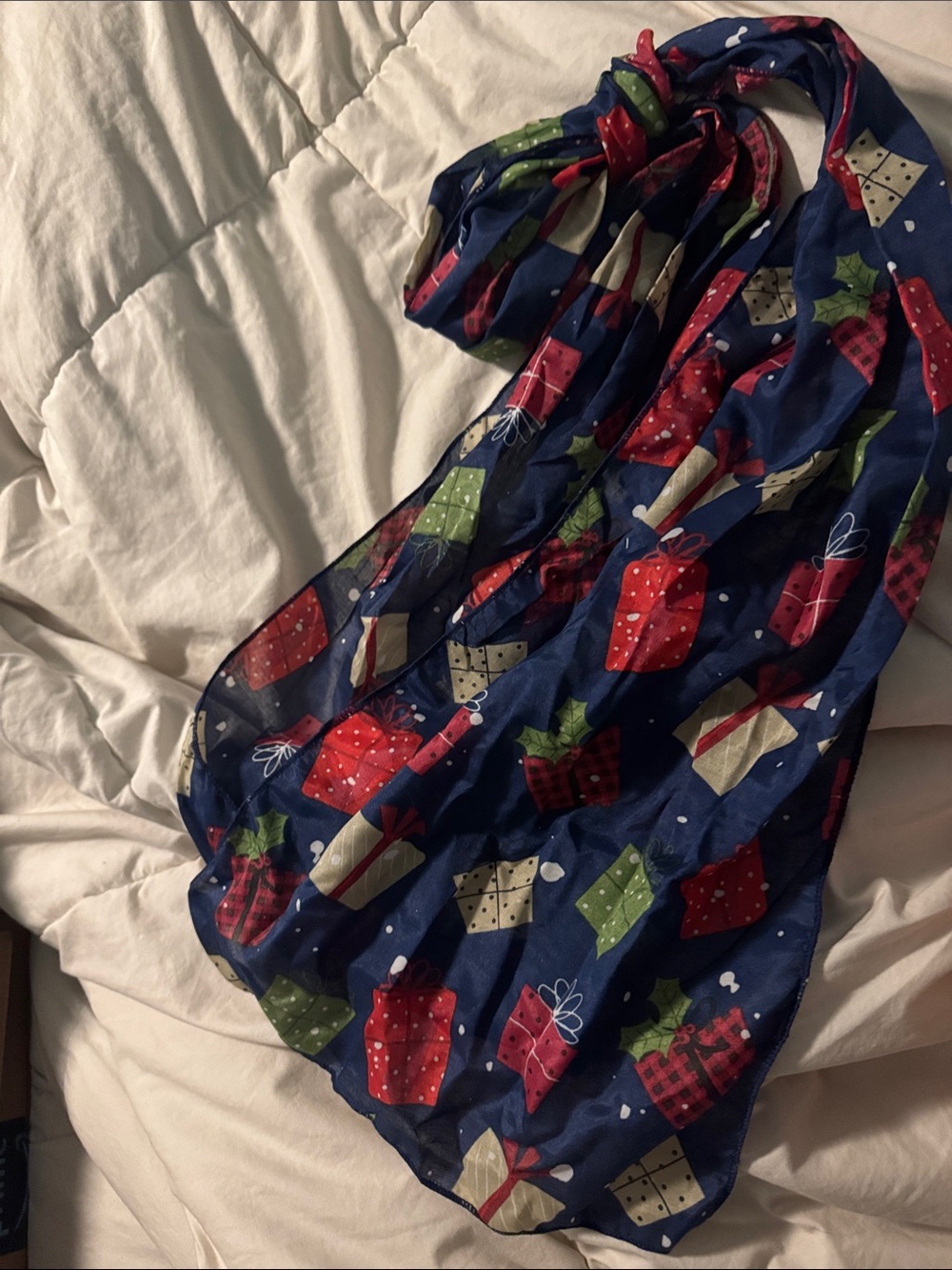 Navy Holiday Gift Print Scarf